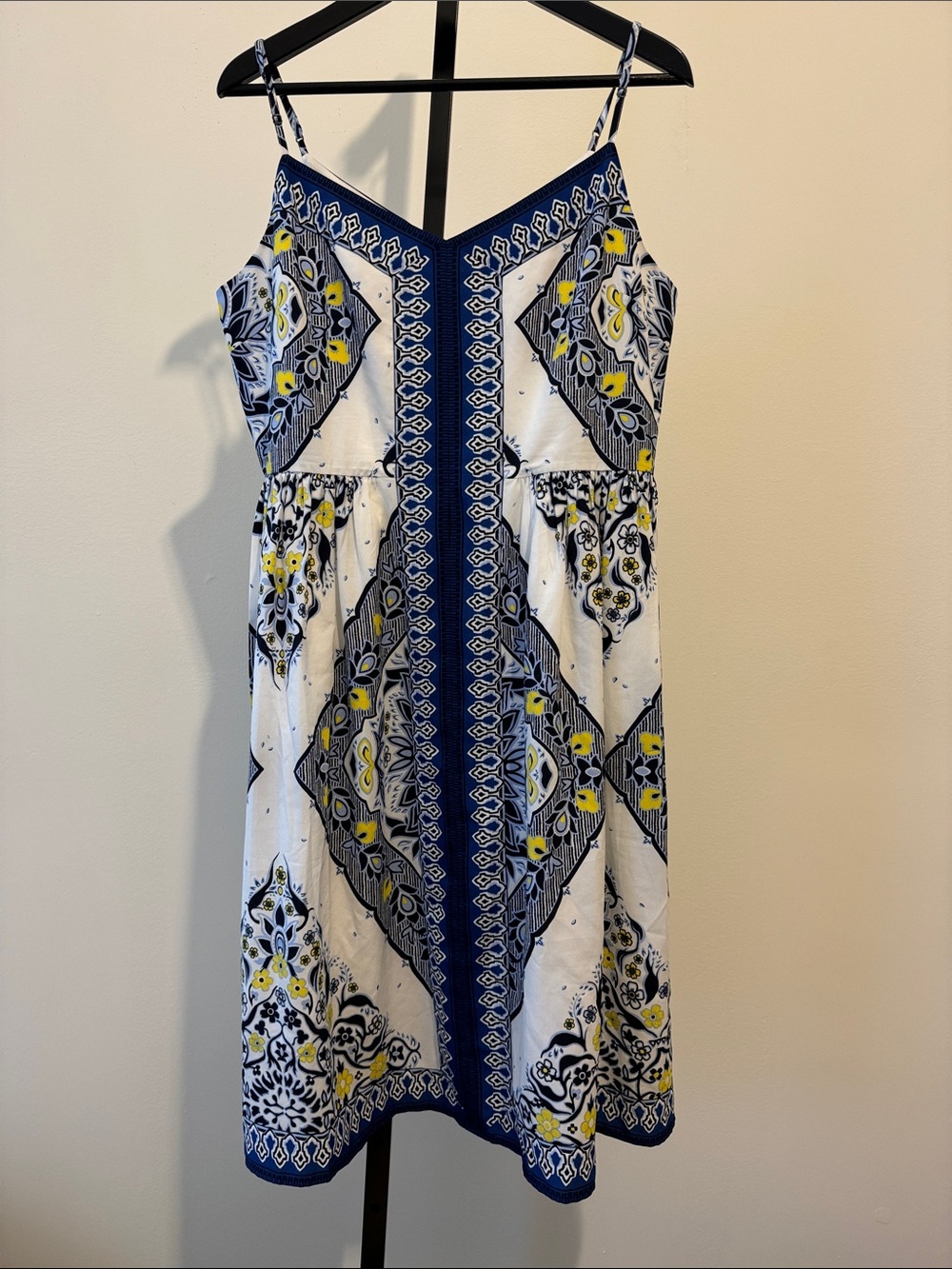 Banana Republic Navy & White Printed Midi Sundress with Yellow Accents